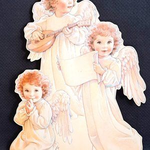 Vintage Stand-Up Christmas Angels Greeting Card Unused 8.5" x 6.5"